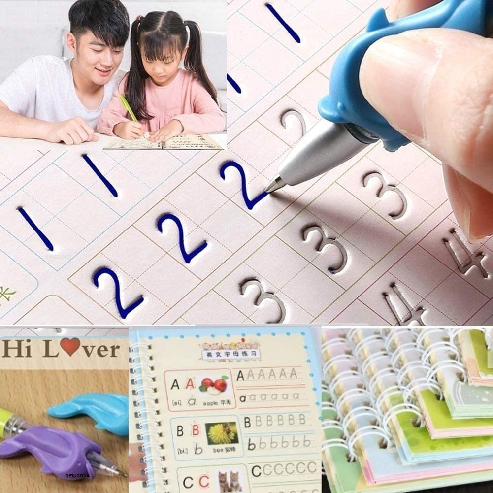 100 % Original Educational Kids Handwriting Practice book(4 BOOKS,1 PEN,1 GRIP,10 REFILL) Pack of 4 books